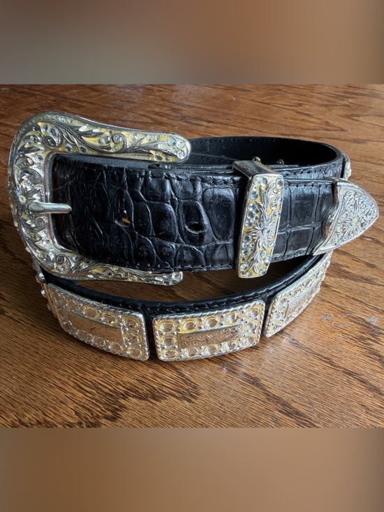 Nocona Accessories - Nocona Black Crocodile-Embossed Leather Belt with Silver toned Western Buckle